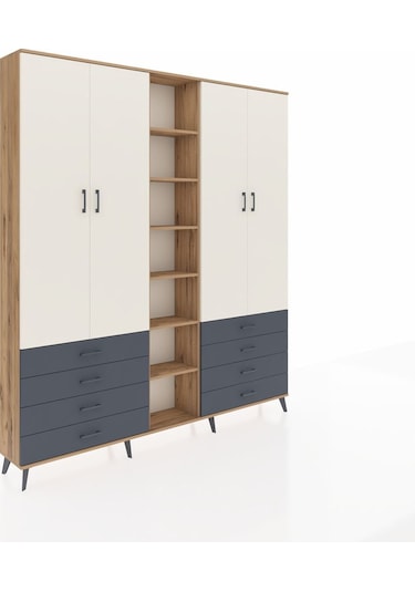 Arges Dolap 10 Raflı 8 Çekmeceli 2 Askılı 220x30x243 Çam-aytaşı/antrasit Aytası/antrasıt