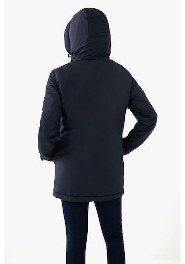 Kadın Lacivert Içi Polarlı Su Ve Rüzgar Geçirmez Kapüşonlu Kışlık Mont Kaban Parka Lacivert