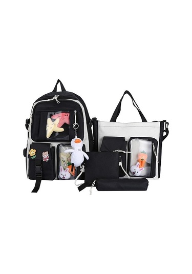 Deweiqi 4 Parça Büyük Kapasiteli Sırt Çantası - Siyah C4lıpl Beyaz - Siyah