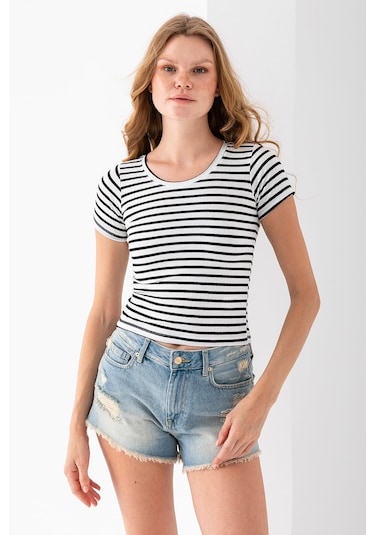 Giysa Kadın Bisiklet Yaka Çizgili Basic Body Siyah - 25509 Siyah