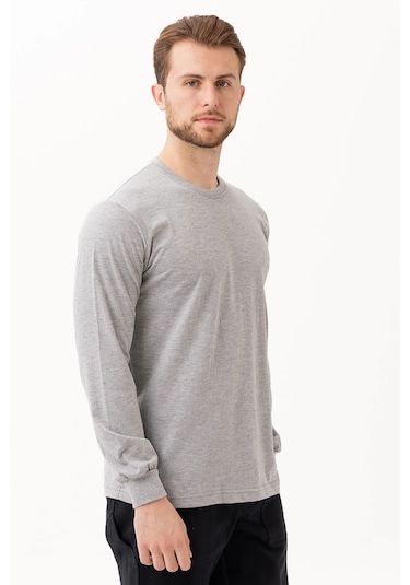 Gaura Gri Uzun Kollu Basic T-shirt Gri Melanj