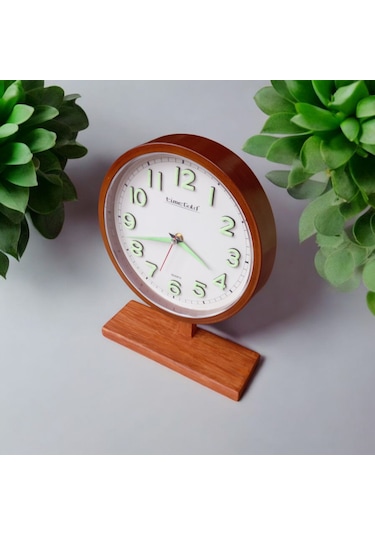 Fosforlu 3d Kabartma Rakam Eskitme Ahşap Ayaklı Ofis Masa Saati