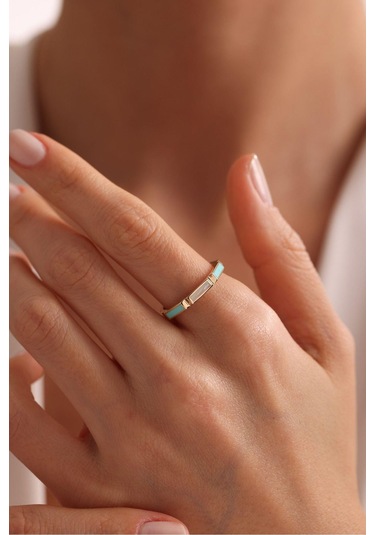 Mavi Turkuaz & Beyaz Sedef Mineli Rectang Yüzük Gianfranco