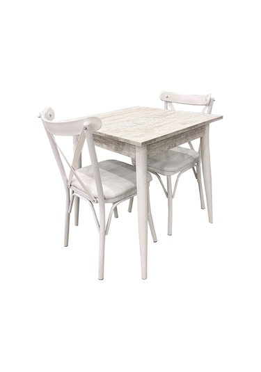 Mendel Masa Ve Bahar Çapraz Sandalye Takımı, Kristal, 70x70 Beyaz