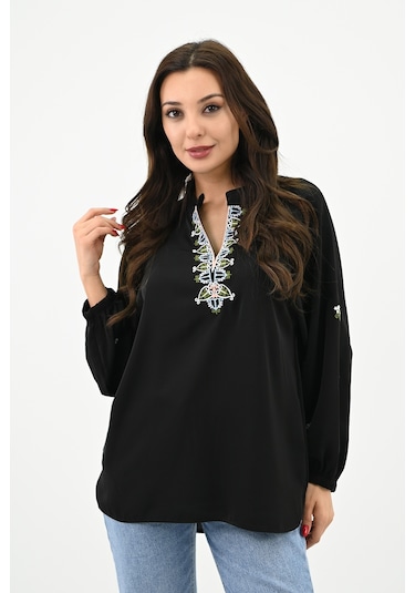 Kadın Nakış Detaylı Uzun Kollu Bluz 1715-24 001