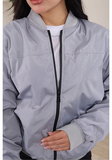 Bomber Kolej Su Geçirmez Ceket Açık Gri Bndk