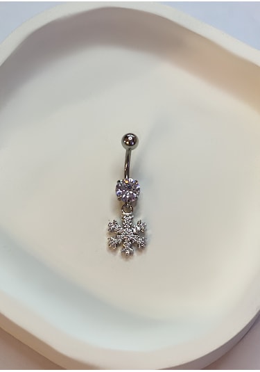 Kadın Kar Tanesi Ve Tektaş Model Taşlı Çelik Piercing Gümüş