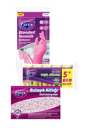 Klasik Yeşil Sünger Bulaşık Altlığı Ve Temizlik Eldiveni Paketi