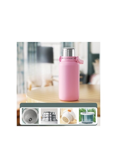 Paslanmaz Çelik Yalıtımlı Seyahat Fincanı Büyük Boy Termal Mug Çay Kahve Bardağı Taşınabilir Matara Erkek Kadın Çocuk İçin Dayanıklı King Kong Fincan Pembe