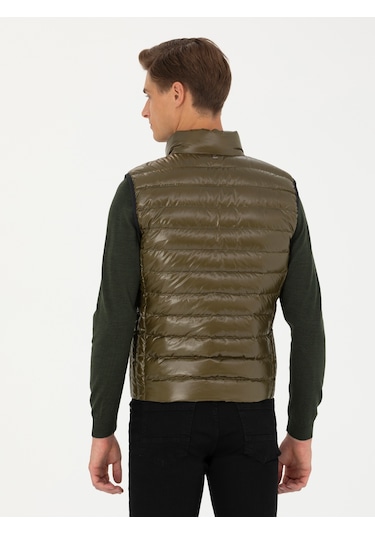 Cacharel Haki Slim Fit İnce Kapitone Mont Yelek Yesıl