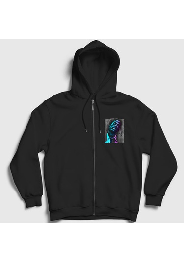 Presmono Unisex Warp Astroworld Travis Scott Fermuarlı Kapüşonlu Sweatshirt Siyah