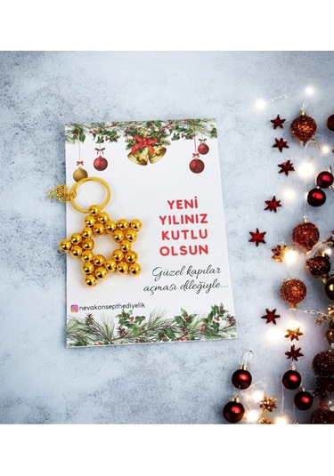 Yılbaşı Hediyesi 5 Adet Gold Renk Anahtarlık -ağaç Süsü