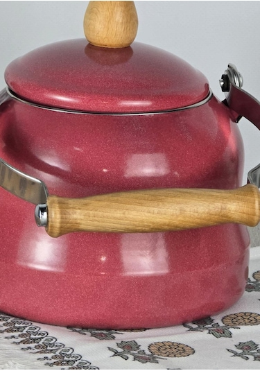 Alev Vintage Demlik - Ahşap Saplı Emaye Çaydanlık, Kettle - 2.5 Litre