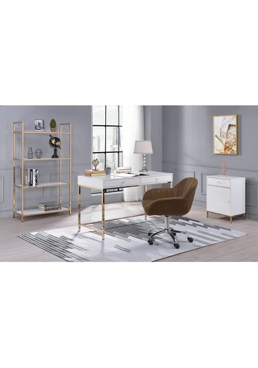 Adriana Gold Metal Beyaz Çalışma Masası