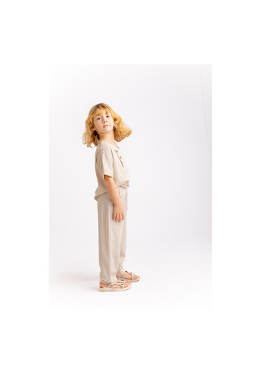 Oliven The Kid Unisex Klasik Keten Pantolon Naturel Naturel Bej
