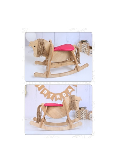 Ahşap Sallanan At-deri Koltuklu-ayak Destekli- Yeni Model -pembe