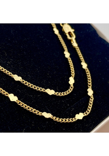 Pullu Kolye Kalpli Ezme Kadın Kolye Kararmaz Xuping 45cm 14 Ayar Gold Gold