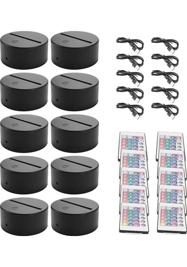 Xurunkeji 10'lu Paket 3d Gece Led Işıklı Lamba Tabanı + Uzaktan Kumanda + Usb Kablo, Akrilik Siyah İçin 16 Renk Işık Gösterisi Ekran Standı Siyah