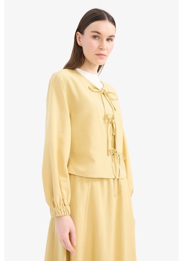 DeFacto Relax Fit Önden Bağlamalı Keten Uzun Kollu Tesettür Bluz E5352AX25SPKH520