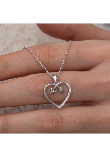 Artsmagazinmücevher Gümüş Kalpli Ok Kadın Kolye