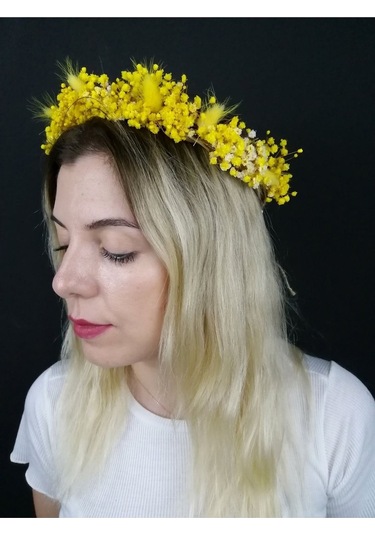 FdayAksesuar Kadın Sarı Kuru Çiçekli Taç FRDY31333