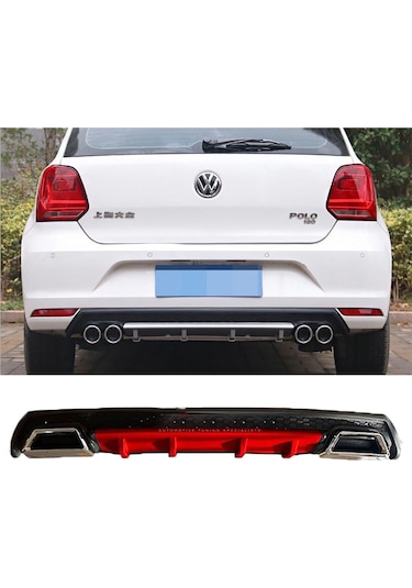 Vw Polo Mk5 Kırmızı Difüzör Çiftli Kare Egzoz Görünümlü D Tip Difizör 2009-2017