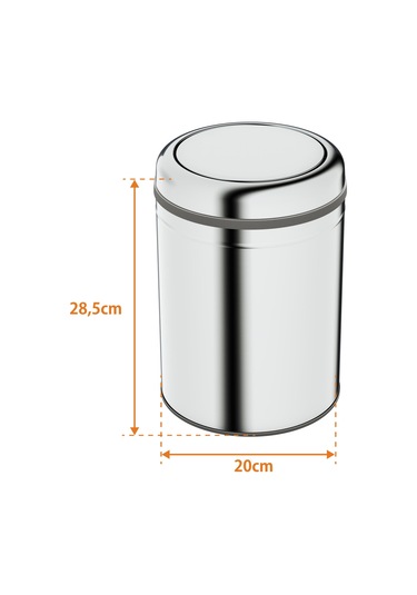 Aqua Bagno Basic Çöp Kovası - Sallanır Kapaklı 8 L, Parlak Krom Paslanmaz Krom