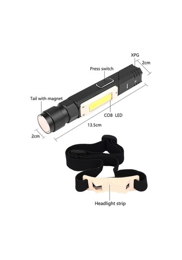 Wondernest Xpg+cob Kırmızı Beyaz Işık Usb Şarjlı Katlanır Güçlü El Feneri, Model: 3189b Küçük, Far Kemerli Siyah Siyah