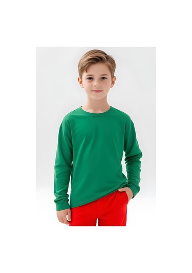 Fyk Kids Düz Basic Unisex Sweatshirt Yeşil