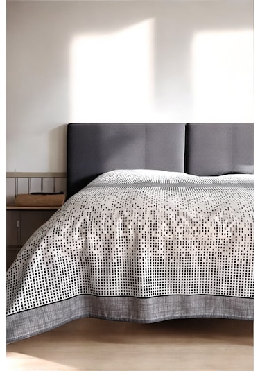 Alla Turca Çift Kişilik Modern Mozaik Desenli Pike Gri 200x240 Cm %100 Pamuk Gri - Beyaz