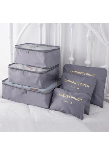 Gri 6 Adet Seyahat Saklama Torbaları Örgü Pencere Nefes Çok Amaçlı İç Giyim Ayakkabı Organizasyonu Büyük Kapasiteli Saklama Çantası Gri