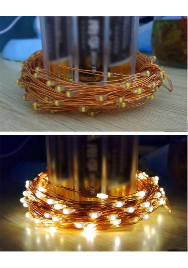 Dianziye 5m 50 Led Isınma Beyazı Bakır Tel Işıklı Zincir, 3aa Pilli Pil Yok Ev Bayram Düğün Noel Dekorasyonu, Ip44 Suya Dayanıklı