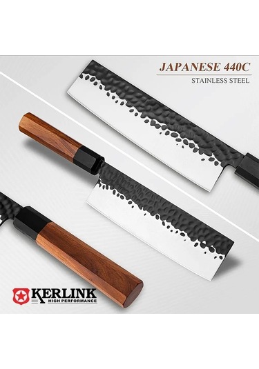 Novahub Bj05 7 İnç 440c Çelik Mutfak Bıçağı Ahşap Ahşap