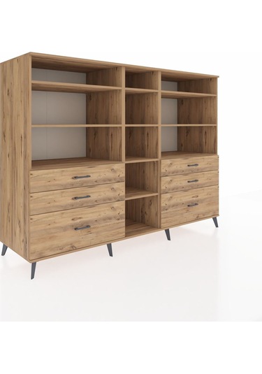 Kronos Dolap 10 Raflı 6 Çekmeceli 220x59x163 Çam-çam Çam-çam