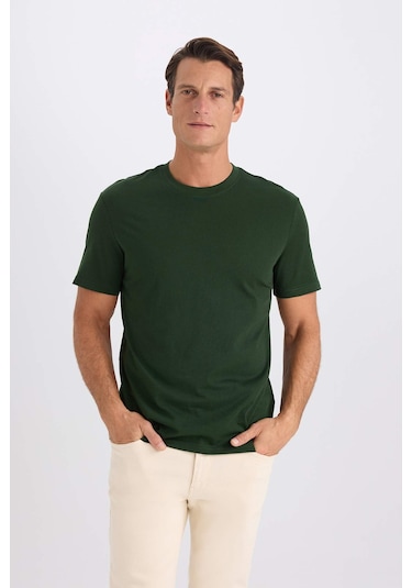 DeFacto %100 Pamuk New Regular Fit Bisiklet Yaka Basic Düz Kısa Kollu Tişört V7699AZ25SPGN1192