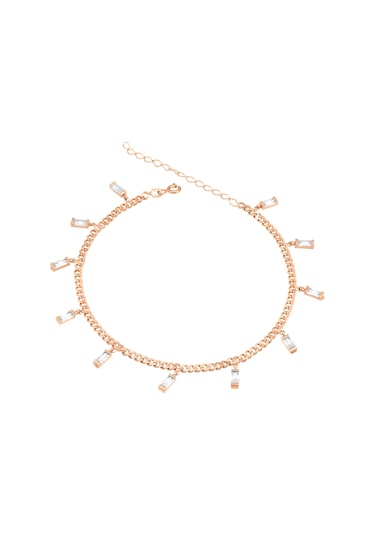 Brezza Lusso Jewelry Diktörtgen Taşlı Sallantılı Gurmet Zincir Gümüş Kadın Ayak Halhal Rose
