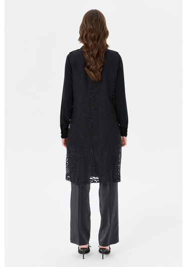 Jakar Kumaşlı Uzun Ceketli Pantolonlu Takım Siyah Siyah