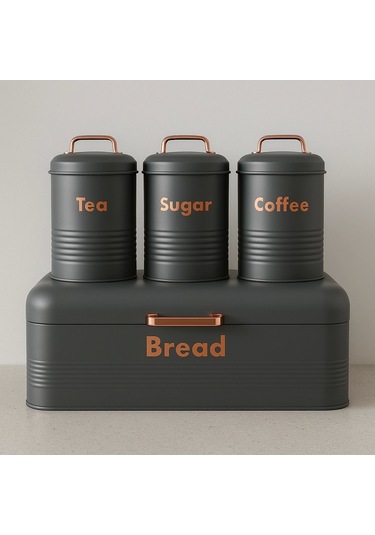 4 Lü Mutfak Seti Ekmeklikçay Kahve Şekerlik Gri 43x20 Gri