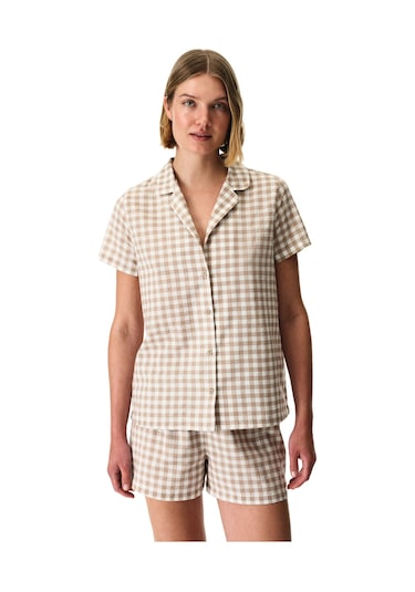 Penti Latte Beige Gingham Gömlek Şortlu Pijama Takımı