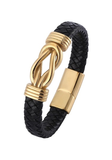 Erkekler İçin Klasik Düzensiz Deri Bileklik Paslanmaz Çelik Tokalı Charm Punk Tarzı Erkek Bileklik Takı Hediyeleri Siyah