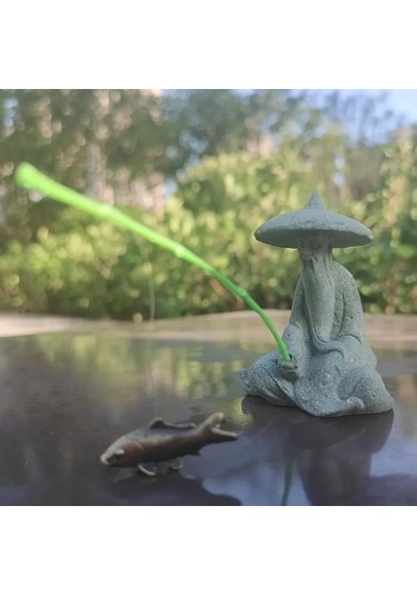 Yaleker Mini Balıkçı Heykeli: Yapay Taştan Yapılmış, Su Ortamları İçin Güvenli Ve Dekoratif Hobi Aksesuarı