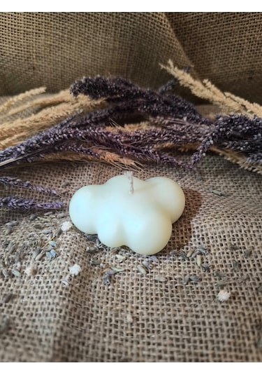 Bulut Desenli Dekoratif Mum, Tek Renk Ekru