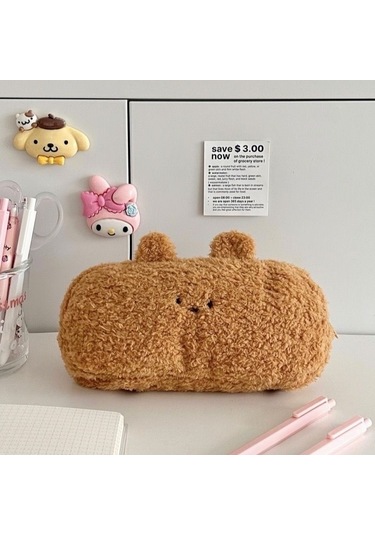 Sevimli Peluş Kalem Kutusu, Şık Ve Kullanışlı Tasarım, Geniş Depolama Alanına Sahip Çok Amaçlı Okul Ve Ofis Çantası Kahverengi