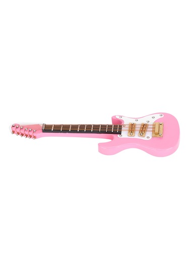 Vkemall 10 Cm Ahşap Pembe Mini Gitar Dekorasyonu - Ornament, Koleksiyon Eşyası Ve Hediye Seti Stand + Kutusu İçerir