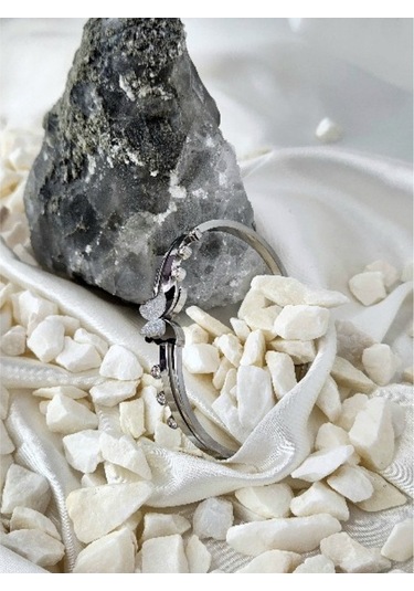 Eva Takı 316 l Çelik Kelebek Silver Beyaz Renkli Kelepçe Bileklik