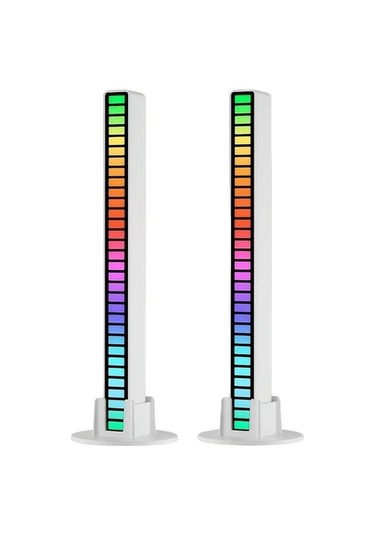 Honeybeeshop 2 Adet Beyaz Müzik Pulsu Led Işık Çizgileri Eklenti Ses Kontrolü Renkli Ortam Işıkları Oyun Odası Dekoru Şarj Edilebilir Polimer Pil Ayarlanabilir Parlaklık