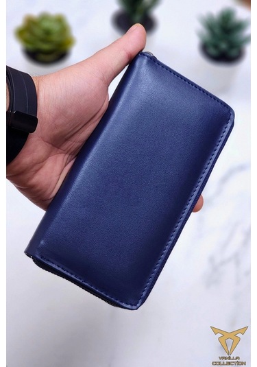 Xclub Model Unisex Telefon Bölmeli El Geçmeli Kordonlu Deri Portföy Kartlık Uzun Cüzdan Lacivert Siyah