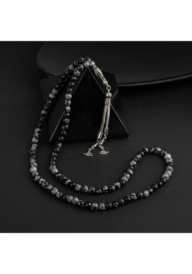 Sertifikalı Karlı Obsidyen Doğal Taş Tesbih 99luk 6mm