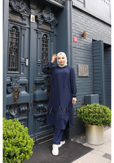 Kadın Lacivert Aerobin Uzun Kapşonlu İkili Takım T0219 Lacivert