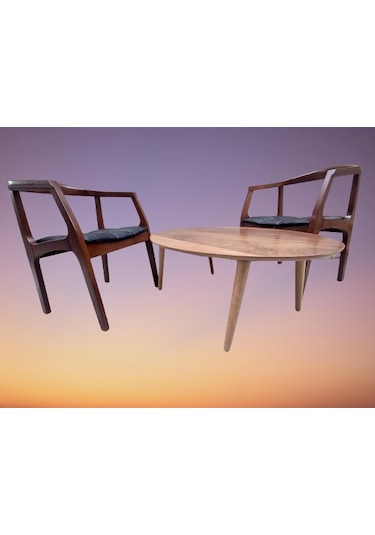 Bengimobilya Sandalye Tam Kolçak Oval Orta Sehpa Model Kayın Torna Retro Ayak